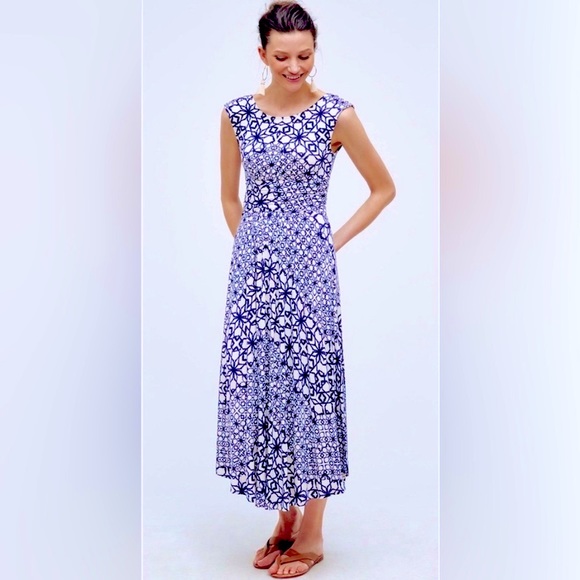 Anthropologie Dresses & Skirts - Anthropologie I Maeve Mallorca Sleeveless Midi Dress Ruched Waist Dipped Hem ZB1
